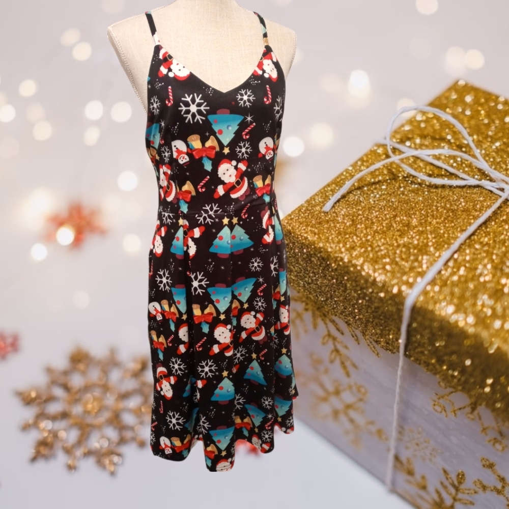 🎀 V-Neck Holiday Christmas Spaghetti Strap A line Dress w/Pockets Size Xl NWT